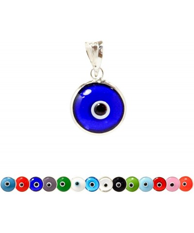 Authentic 925 Sterling Silver 10 MM Round Glass Evil Eye Charm Turkish Protection Pendant DIY - 14 Colors To Choose From Tran...