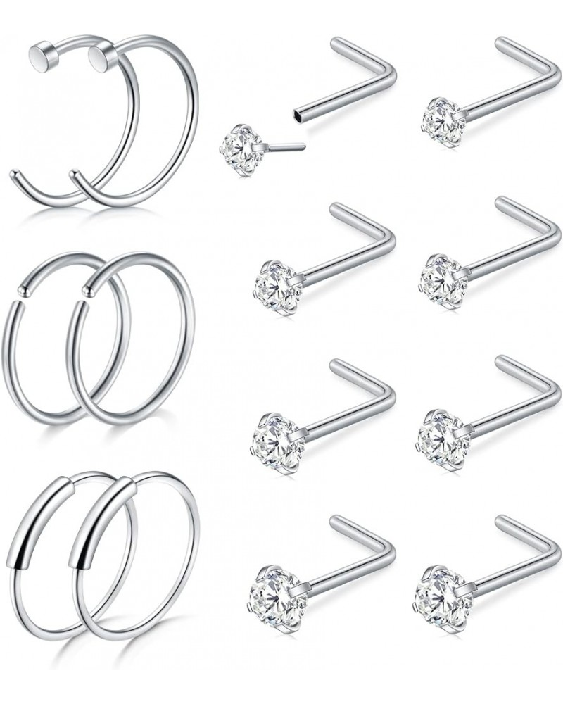 20G 8mm 32pcs Surgical Stainless Steel Nose Rings Hoop L Shaped Bone Screw Nose Rings Studs Nose Piercing Jewelry Set 20g, L ...