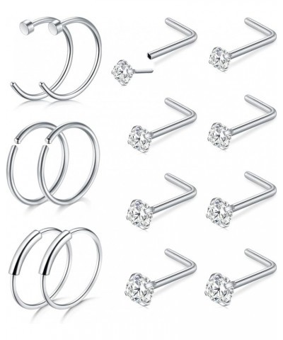 20G 8mm 32pcs Surgical Stainless Steel Nose Rings Hoop L Shaped Bone Screw Nose Rings Studs Nose Piercing Jewelry Set 20g, L ...