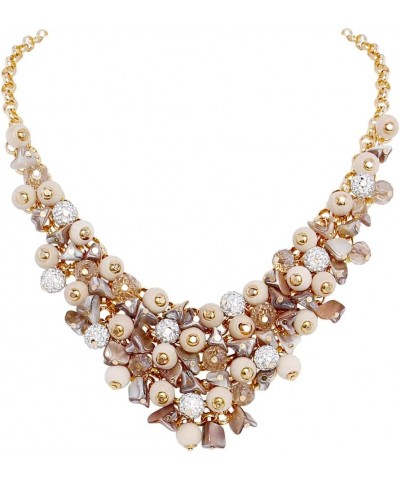 Statement Wood Crystal Cluster Beaded Necklace Multi Row Pendant Collar Chain Women Jewelry Beige $8.64 Necklaces