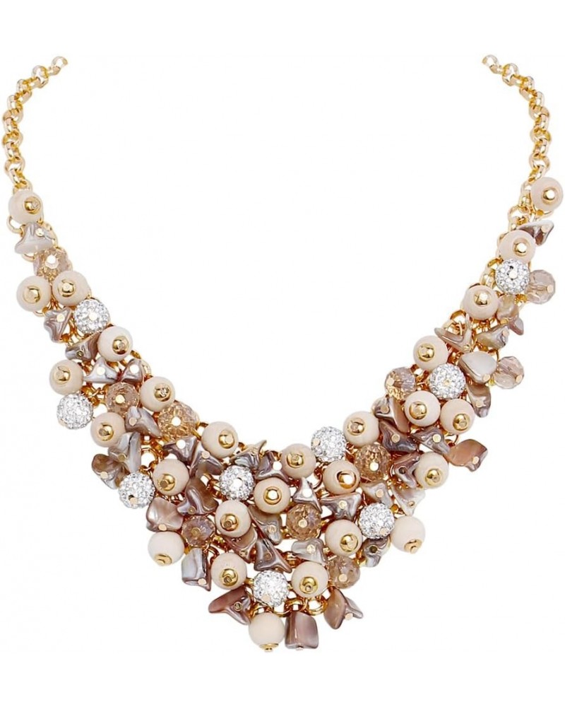 Statement Wood Crystal Cluster Beaded Necklace Multi Row Pendant Collar Chain Women Jewelry Beige $8.64 Necklaces