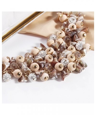 Statement Wood Crystal Cluster Beaded Necklace Multi Row Pendant Collar Chain Women Jewelry Beige $8.64 Necklaces