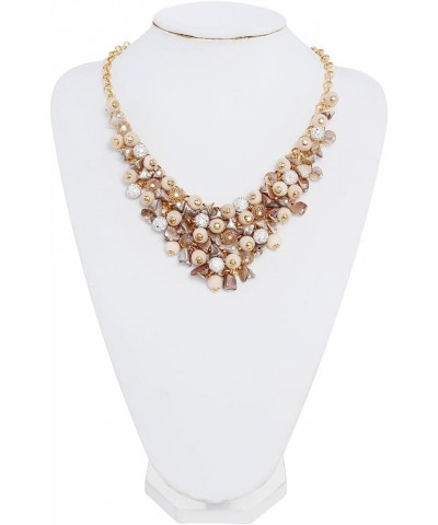 Statement Wood Crystal Cluster Beaded Necklace Multi Row Pendant Collar Chain Women Jewelry Beige $8.64 Necklaces