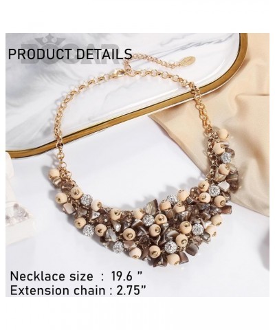 Statement Wood Crystal Cluster Beaded Necklace Multi Row Pendant Collar Chain Women Jewelry Beige $8.64 Necklaces