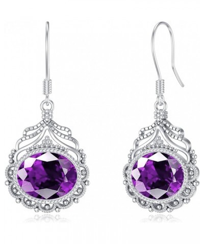 Gemstone Filigre Earrings 925 Sterling Silver 7x9mm Oval Cut Birthstone Fish Hook Dangle Earrings for Women Amethyst $36.40 E...