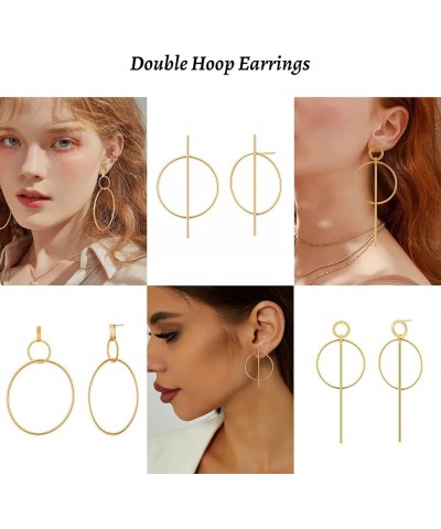 Dangle Hoop Earrings for Women Trendy Geometric Double Circle Large Silver Gold Hoop Earrings Set with Gifts Box Gold- 3 Pair...