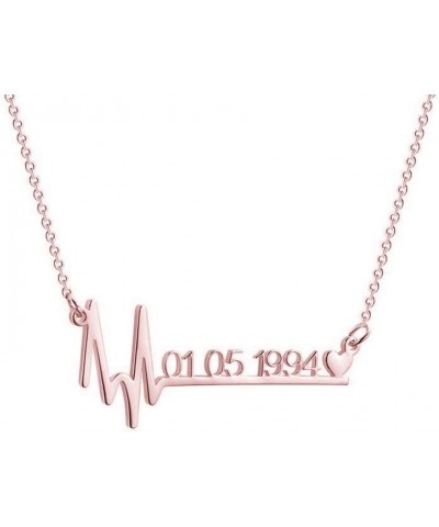 Personalized Custom Name Date Heartbeat Necklace Nameplate Pendant Jewelry Gifts Rose Gold $13.11 Necklaces