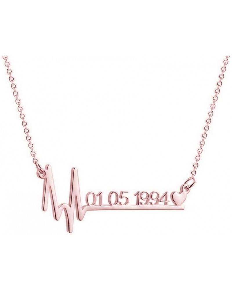 Personalized Custom Name Date Heartbeat Necklace Nameplate Pendant Jewelry Gifts Rose Gold $13.11 Necklaces