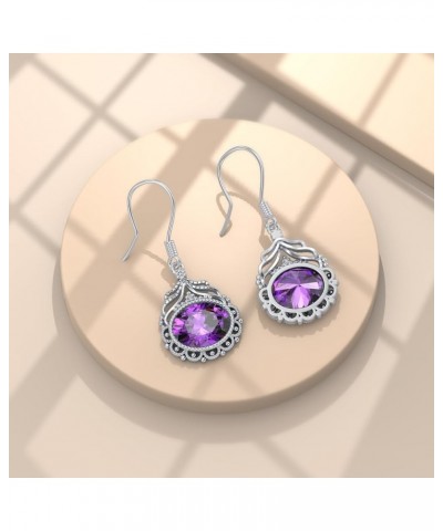 Gemstone Filigre Earrings 925 Sterling Silver 7x9mm Oval Cut Birthstone Fish Hook Dangle Earrings for Women Amethyst $36.40 E...