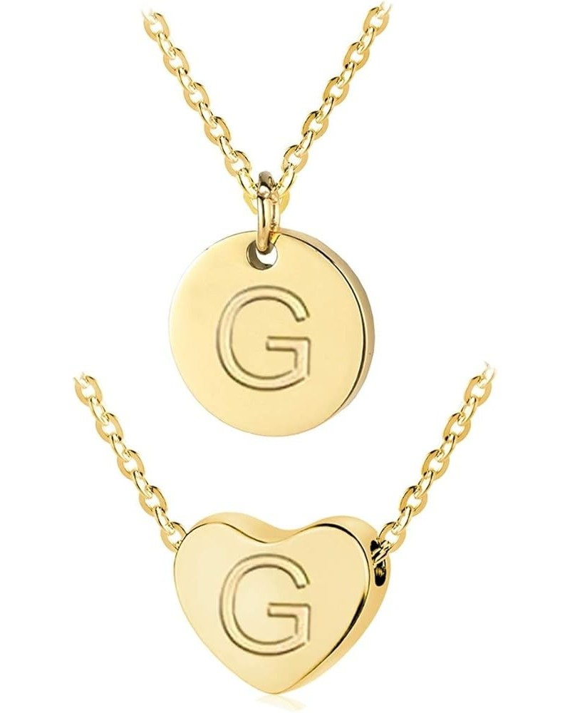 Heart and Disc Letter necklaces for Women Initial Pendant Necklace for Girls Silver G-Heart+Disc-Gold $8.09 Necklaces