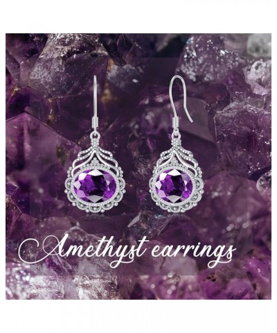 Gemstone Filigre Earrings 925 Sterling Silver 7x9mm Oval Cut Birthstone Fish Hook Dangle Earrings for Women Amethyst $36.40 E...