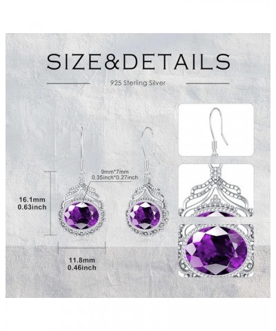 Gemstone Filigre Earrings 925 Sterling Silver 7x9mm Oval Cut Birthstone Fish Hook Dangle Earrings for Women Amethyst $36.40 E...