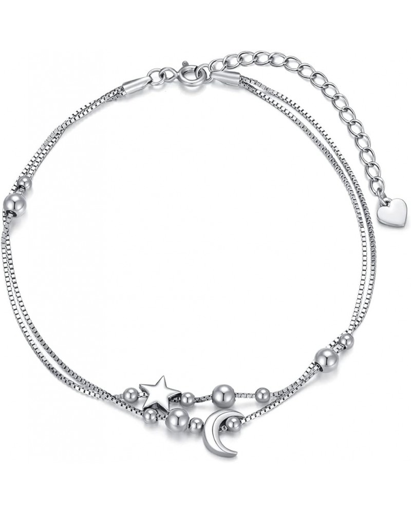 Sterling Silver Chain Bracelet Jewelry Gift For Women Girls Silver sun and moon $11.00 Bracelets