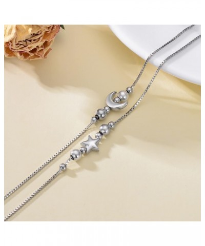 Sterling Silver Chain Bracelet Jewelry Gift For Women Girls Silver sun and moon $11.00 Bracelets