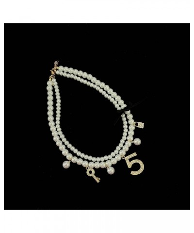 Dainty Simulated Pearls Choker Layered Pearl Necklace Rhinestone Number 5 Dangle Necklace for Women Party Jewelry Gifts $8.79...