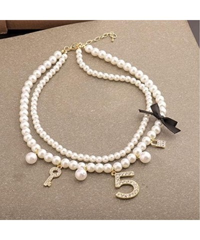 Dainty Simulated Pearls Choker Layered Pearl Necklace Rhinestone Number 5 Dangle Necklace for Women Party Jewelry Gifts $8.79...