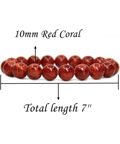 Natural Genuine Semi Precious Gemstones Healing 10mm Beaded Stretch Bracelet 7" Unisex Red Coral $7.40 Bracelets