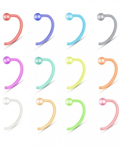 12pcs 20G Colorful Bioflex Flexible Nose Retainer Rings, Bioplastic Bendable Clear Nose Studs Nostril Piercing Jewelry for Wo...