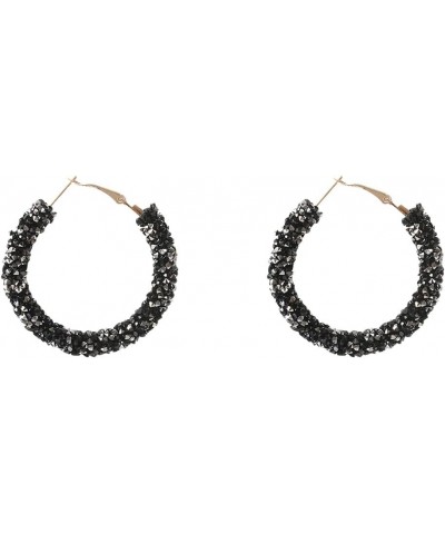 Round Circle Glitter Hoop Earrings Bohemian Sparkle Resin Rhinestone Wrapped Drop Dangle Earrings Jewelry for Women Girls Bla...