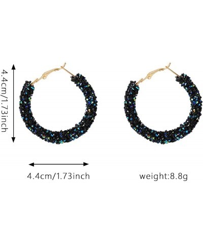 Round Circle Glitter Hoop Earrings Bohemian Sparkle Resin Rhinestone Wrapped Drop Dangle Earrings Jewelry for Women Girls Bla...