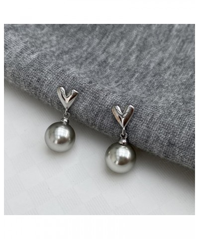 Silver Heart Ball Dangle Stud Earrings for Women Girls 925 Sterling Silver Post Pin Hypoallergenic Imitation Pearl Drop Dangl...