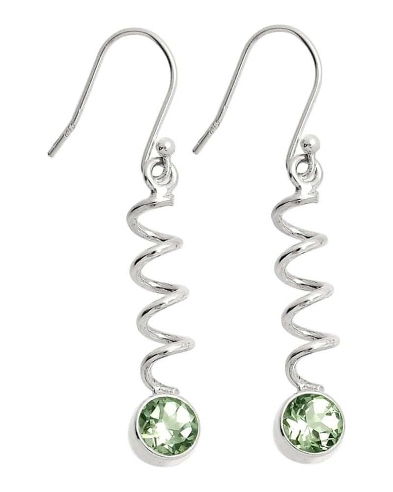 Natural Multi Stone Round Shape 925 Silver Earrings DGE1078 E-1047 Prasiolite (Green Amethyst) $11.79 Earrings