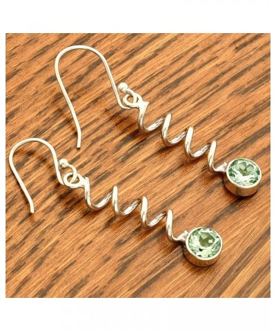 Natural Multi Stone Round Shape 925 Silver Earrings DGE1078 E-1047 Prasiolite (Green Amethyst) $11.79 Earrings