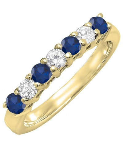 2.5mm Each Round Blue Sapphire & White Diamond 7 Stone Stackable Wedding Band for Her in 14K Gold 4.5 Yellow Gold $165.45 Bra...