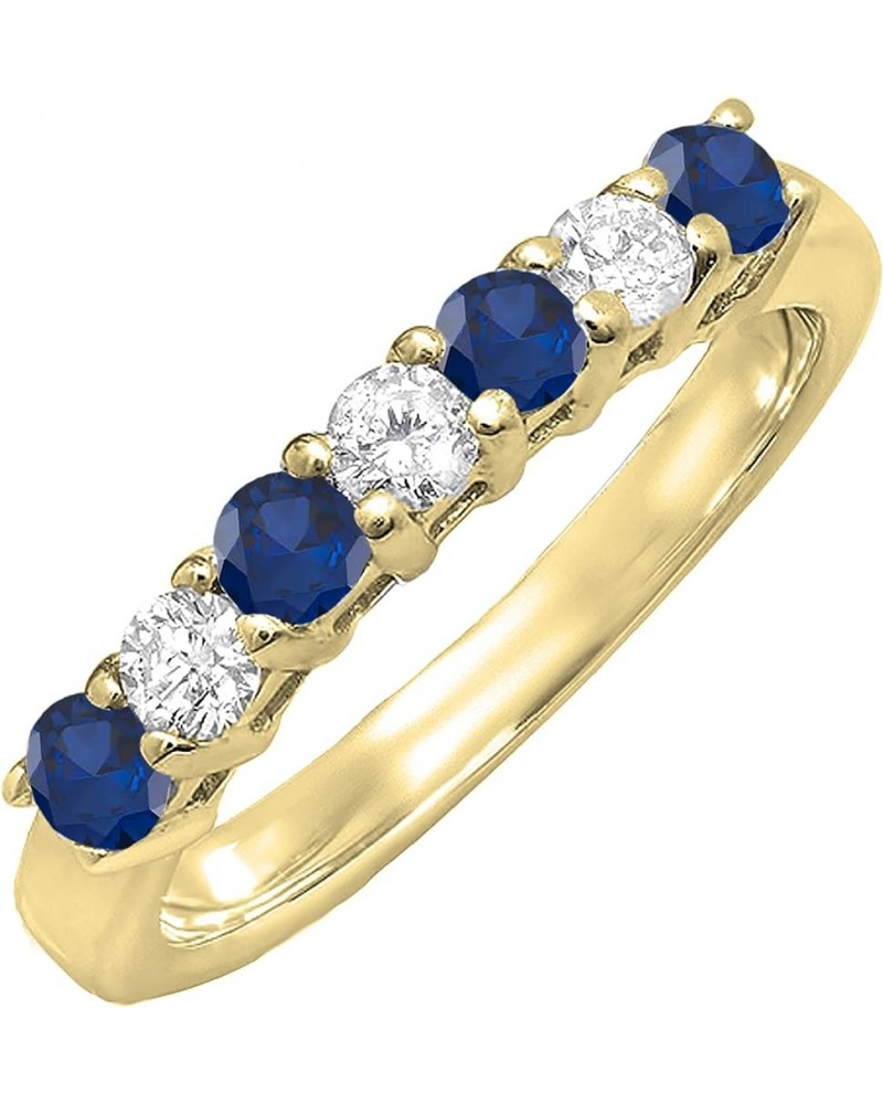 2.5mm Each Round Blue Sapphire & White Diamond 7 Stone Stackable Wedding Band for Her in 14K Gold 4.5 Yellow Gold $165.45 Bra...