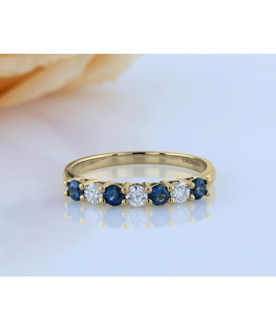 2.5mm Each Round Blue Sapphire & White Diamond 7 Stone Stackable Wedding Band for Her in 14K Gold 4.5 Yellow Gold $165.45 Bra...