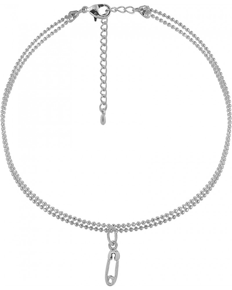 Mighty Tiny Double Line Anklet Safety Pin Silver $8.09 Anklets