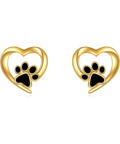 Paw Print Necklace for Women 14k Solid Gold Cute Animal Dog Stud Earrings Heart Pet Paw Print Pendant Necklace Jewelry Mother...