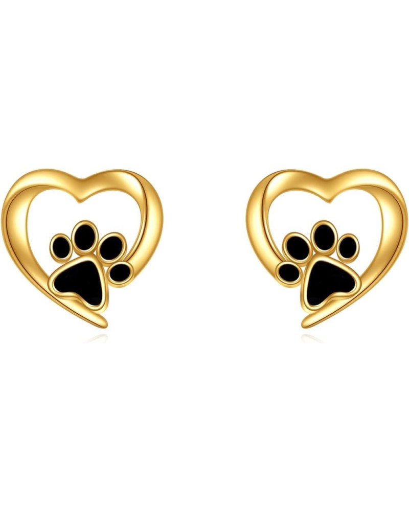 Paw Print Necklace for Women 14k Solid Gold Cute Animal Dog Stud Earrings Heart Pet Paw Print Pendant Necklace Jewelry Mother...