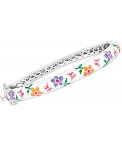 Multicolored Enamel Flower Bangle Bracelet in Sterling Silver 8.0 Inches $91.80 Bracelets