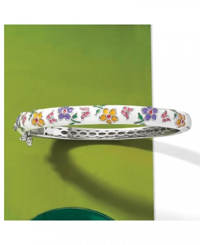 Multicolored Enamel Flower Bangle Bracelet in Sterling Silver 8.0 Inches $91.80 Bracelets