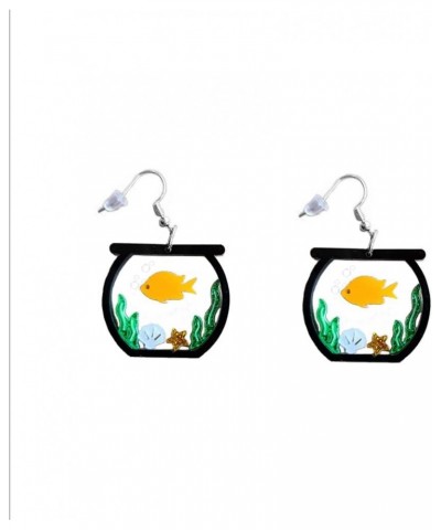 Cute Fish Tank Drop Dangle Earrings for Women Teen Girls Acrylic Goldfish Seaweed Shell Dangling Silver Pin Hook Hoop Earring...