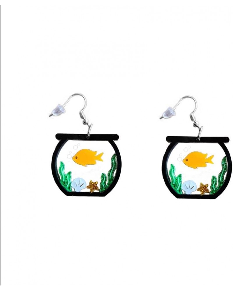 Cute Fish Tank Drop Dangle Earrings for Women Teen Girls Acrylic Goldfish Seaweed Shell Dangling Silver Pin Hook Hoop Earring...