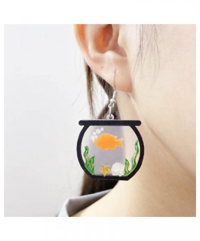 Cute Fish Tank Drop Dangle Earrings for Women Teen Girls Acrylic Goldfish Seaweed Shell Dangling Silver Pin Hook Hoop Earring...