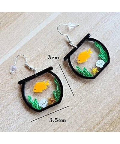 Cute Fish Tank Drop Dangle Earrings for Women Teen Girls Acrylic Goldfish Seaweed Shell Dangling Silver Pin Hook Hoop Earring...