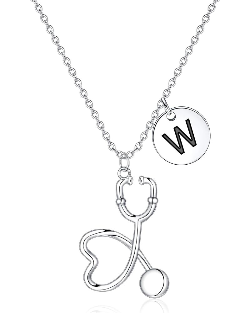 Nurse Gifts for Women, S925 Sterling Silver Initial Stethoscope Necklace for Nurse Medical Assistant RN Gifts Nurse Week Gift...