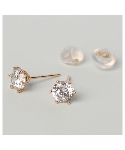 14k real solid Yellow Gold white cz Stud solitaire round cubic Earrings for women 6prong setting with 14k gold silicone earri...