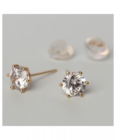 14k real solid Yellow Gold white cz Stud solitaire round cubic Earrings for women 6prong setting with 14k gold silicone earri...