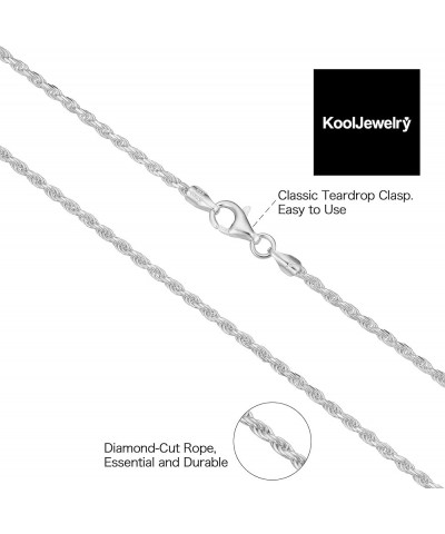 Sterling Silver Diamond-Cut Rope Chain Necklace Bracelet Anklet For Women and Men (1.1 mm, 1.3 mm, 1.7 mm or 2.3 mm) 22 inch ...