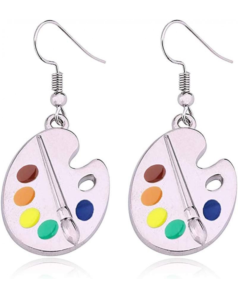 Unique Charm Enamel Paint Palette Dangle Earrings Stainless Steel Paint Brush Drop Earrings For Women Artist Painter Jewelry ...