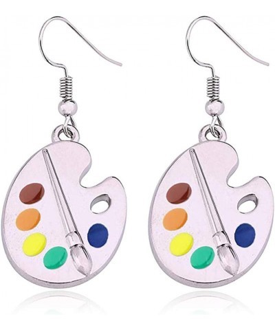 Unique Charm Enamel Paint Palette Dangle Earrings Stainless Steel Paint Brush Drop Earrings For Women Artist Painter Jewelry ...