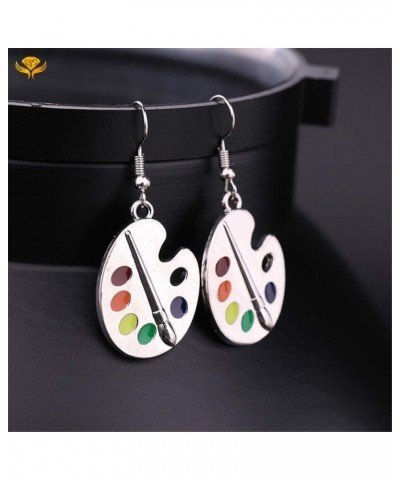 Unique Charm Enamel Paint Palette Dangle Earrings Stainless Steel Paint Brush Drop Earrings For Women Artist Painter Jewelry ...