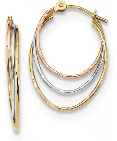 14k Tri Three Color Gold Diamond-Cut Graduated 3 Ring Hoops Earrings - 21mm x 15mm $79.38 Earrings