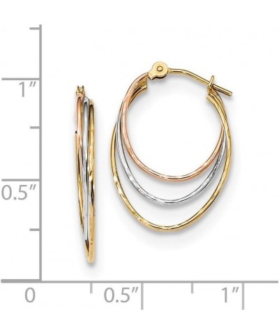 14k Tri Three Color Gold Diamond-Cut Graduated 3 Ring Hoops Earrings - 21mm x 15mm $79.38 Earrings