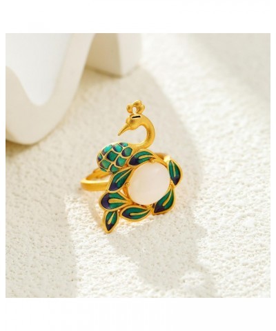 Phoenix Jade Rings for Women - Opening Adjustable Gold-plated Copper Chinese Ethnic Ring $6.47 Rings