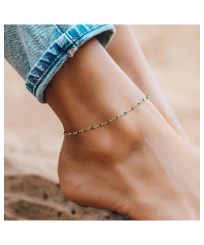 Gold Anklets for Women 14K Gold Plated Tiny Bead Anklet Green Rose Colorful Cubic Zirconia Tassel Foot Chain Dainty Adjustabl...